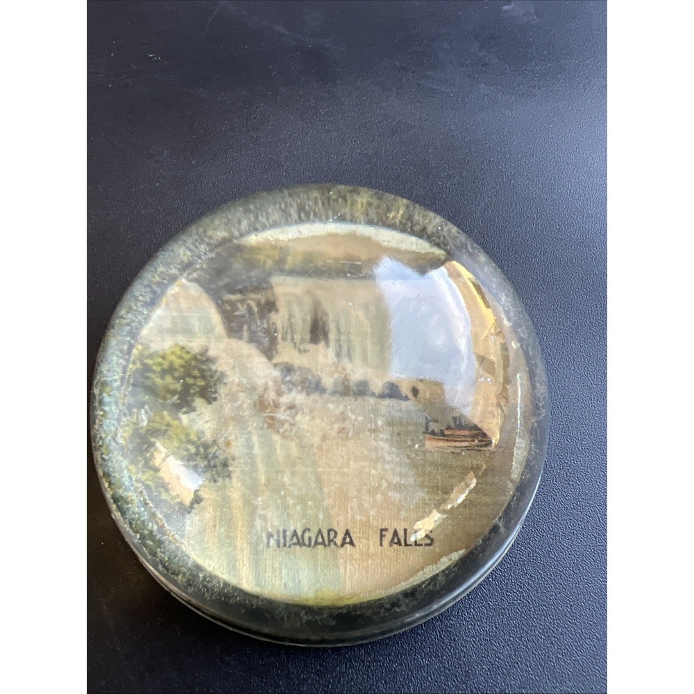 Antique Niagara Falls Souvenir Glass Dome Paperweight Victorian Era Photo Item